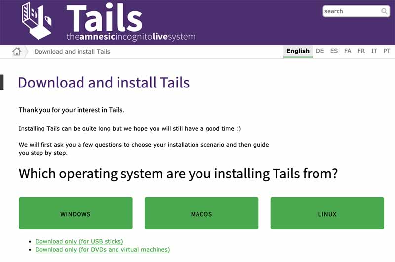 Tails download screen