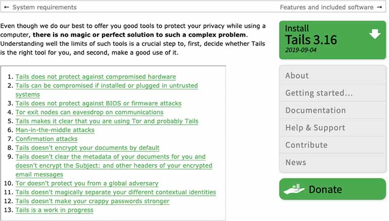 Tails OS protection warning